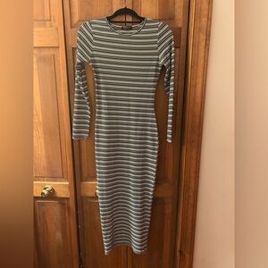 Innocence Women’s Sz 10 Y2K Inspired Green White Black Striped Long Sleeve Dress